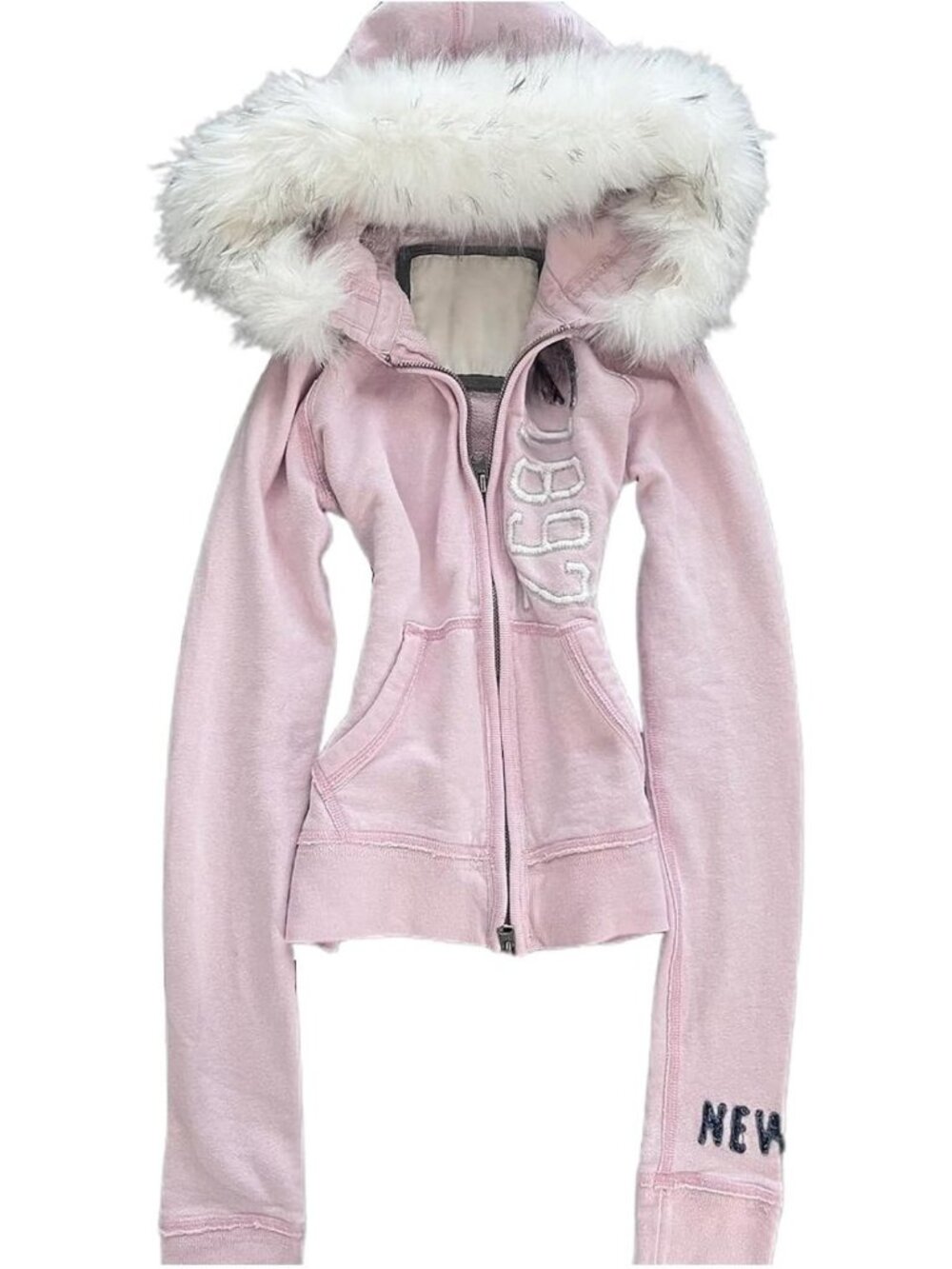 Y2K Fur Zip Up Hoodie for Women & Teens | Vintage Grunge Sweatshirt, Fall Winter